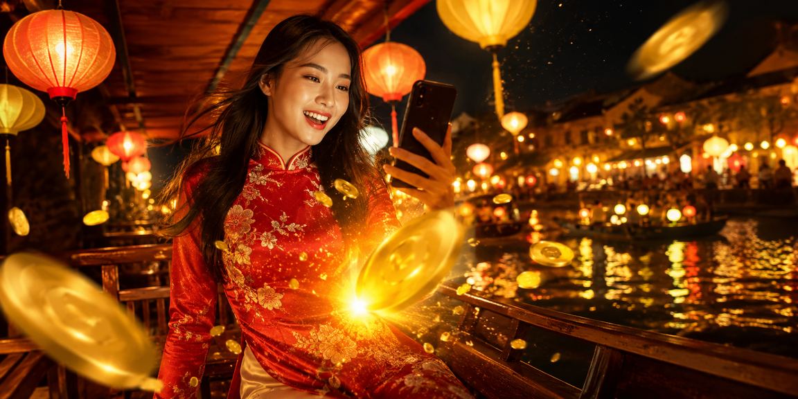 Người dùng Hà Nội xem kèo bóng đá và đặt cược trên điện thoại trong không khí lễ hội đèn lồng